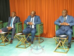 The Chief Guest, VCDF Lieutenant General John Omenda Center, Commander Kenya Army Lieutenant General David Ketter Right and  Commander Kenya Air Force Major General Bernard Waliaula Left